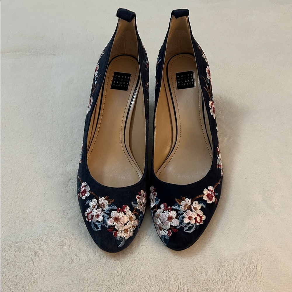 Floral Embroidered Black Heels